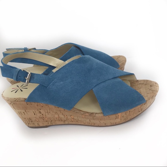 Isaac Mizrahi Live Wedge Peep Toe Sandals Bluew - Picture 5 of 9